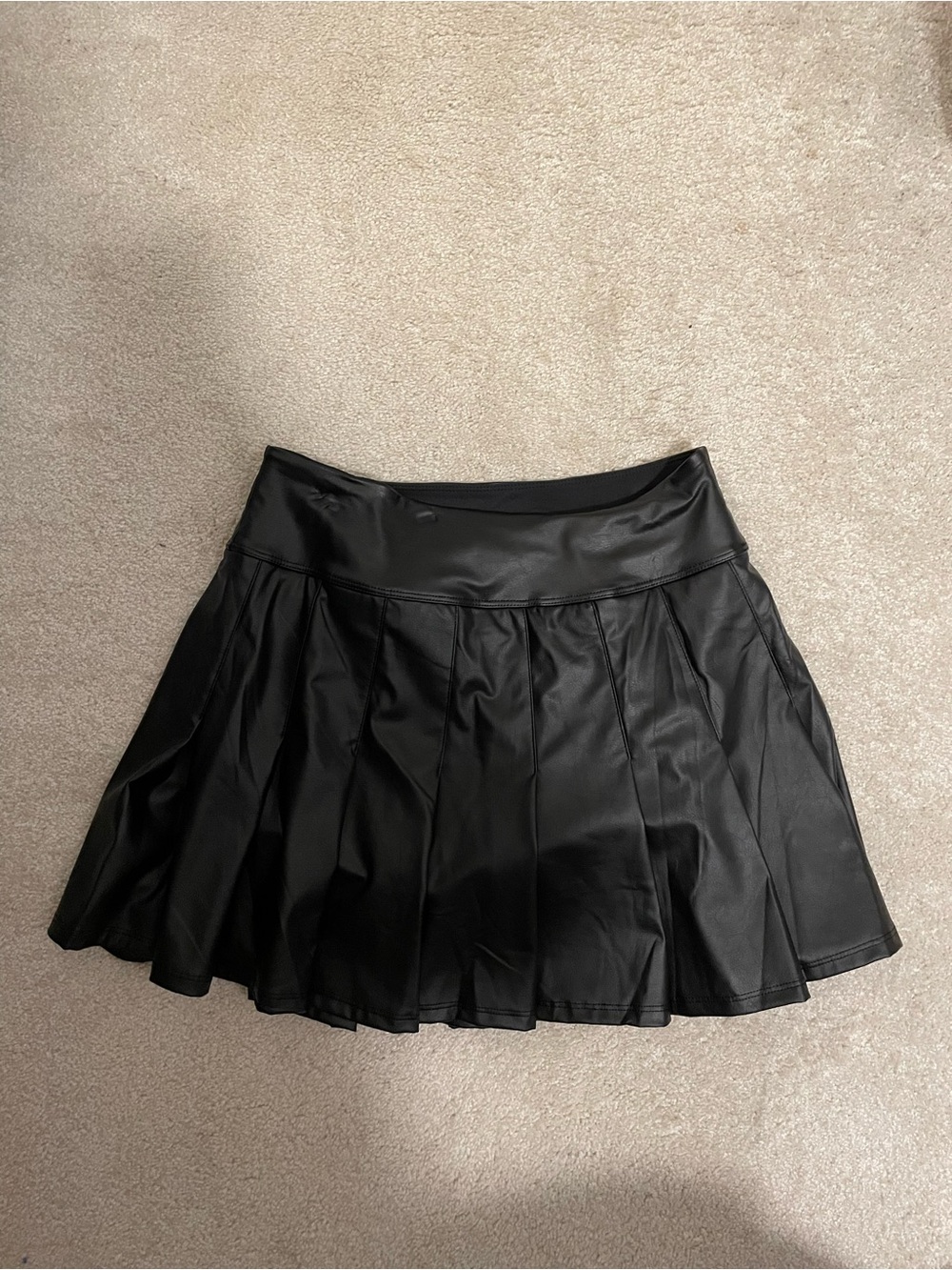 aerie Black Faux Leather Skater Skirt